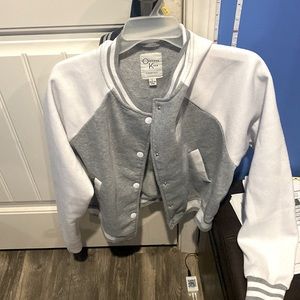 White and grey over jacket